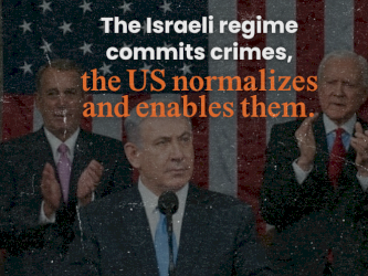 How does the US normalize Israeli crimes?