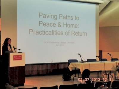 The Practicalities of Palestinian Refugees&rsquo; Return: a pivotal element in the Boston University Conference addressing the Palestinian Right of Return (11 April 2013)