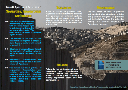 Israeli Apartheid Policies of  Segregation, Fragmentation and Isolation